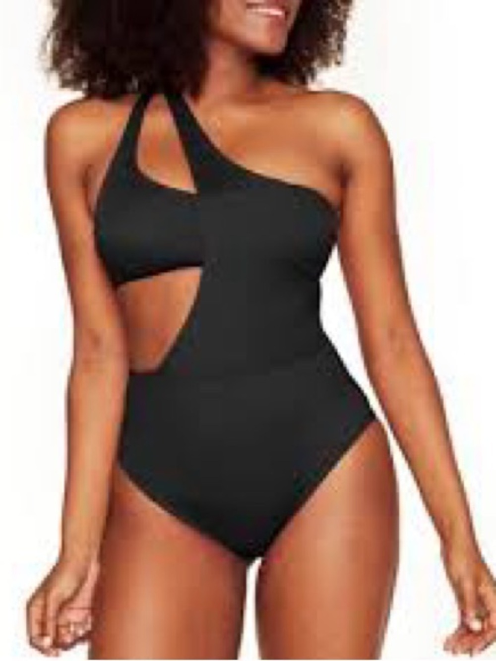 Adore Me Alaine Swimsuit Black One-Shoulder Cutout One-Piece Swimsuit